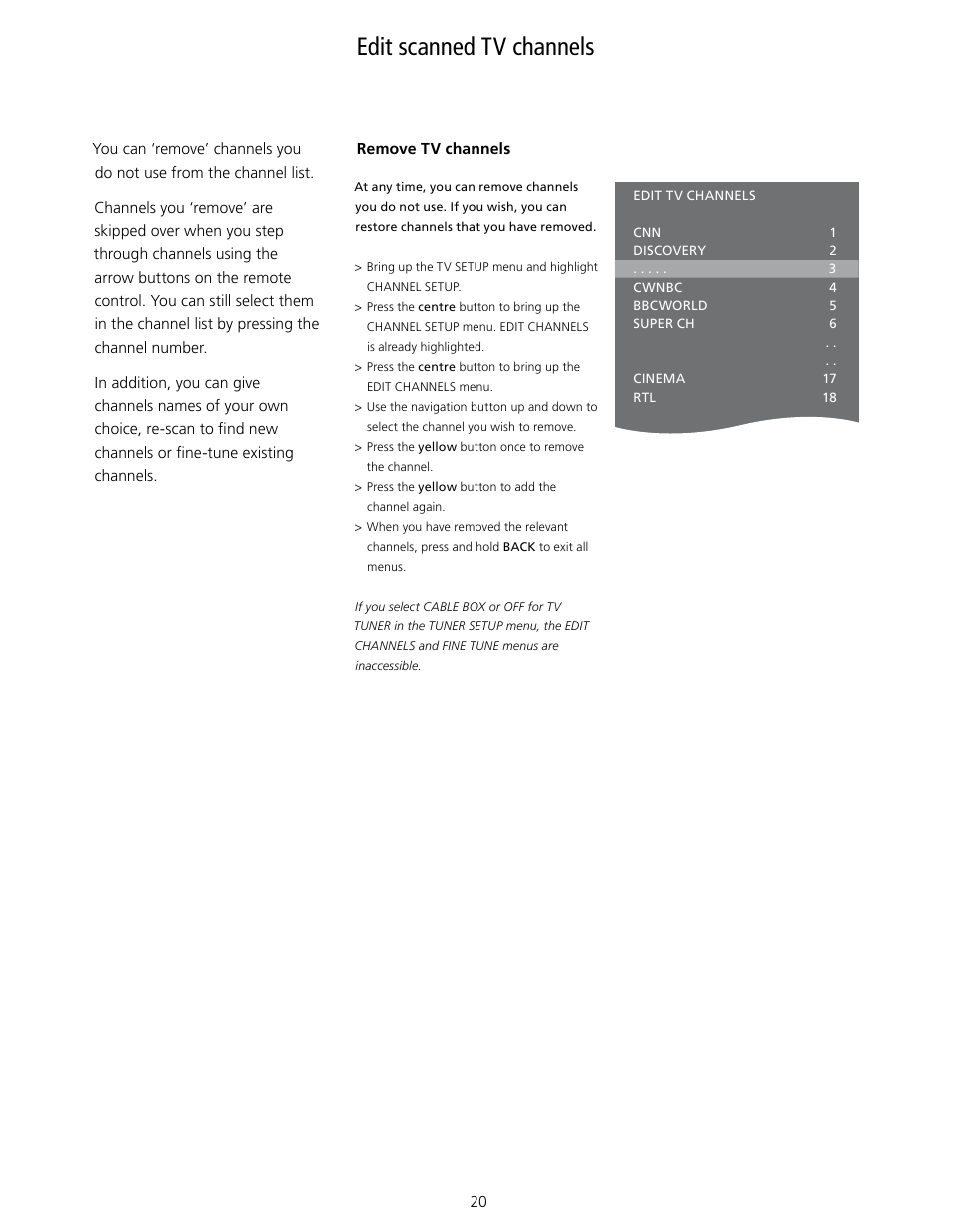 Edit scanned tv channels, Edit channels | Bang & Olufsen BeoVision 7-40/55 User Guide User Manual | Page 20 / 74