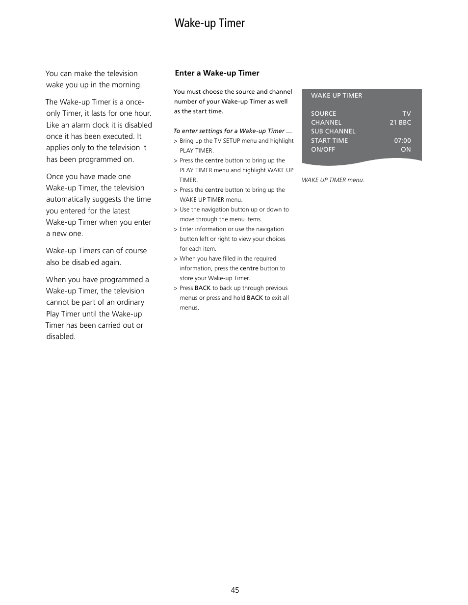 Wake-up timer | Bang & Olufsen BeoVision 7-40/55 User Guide User Manual | Page 45 / 74