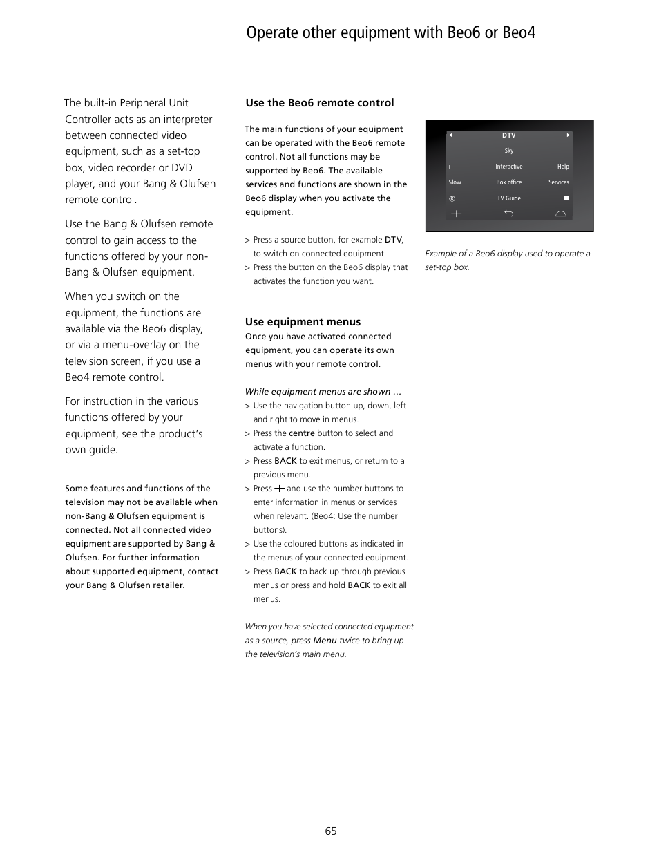 Operate other equipment with beo6 or beo4 | Bang & Olufsen BeoVision 7-40/55 User Guide User Manual | Page 65 / 74