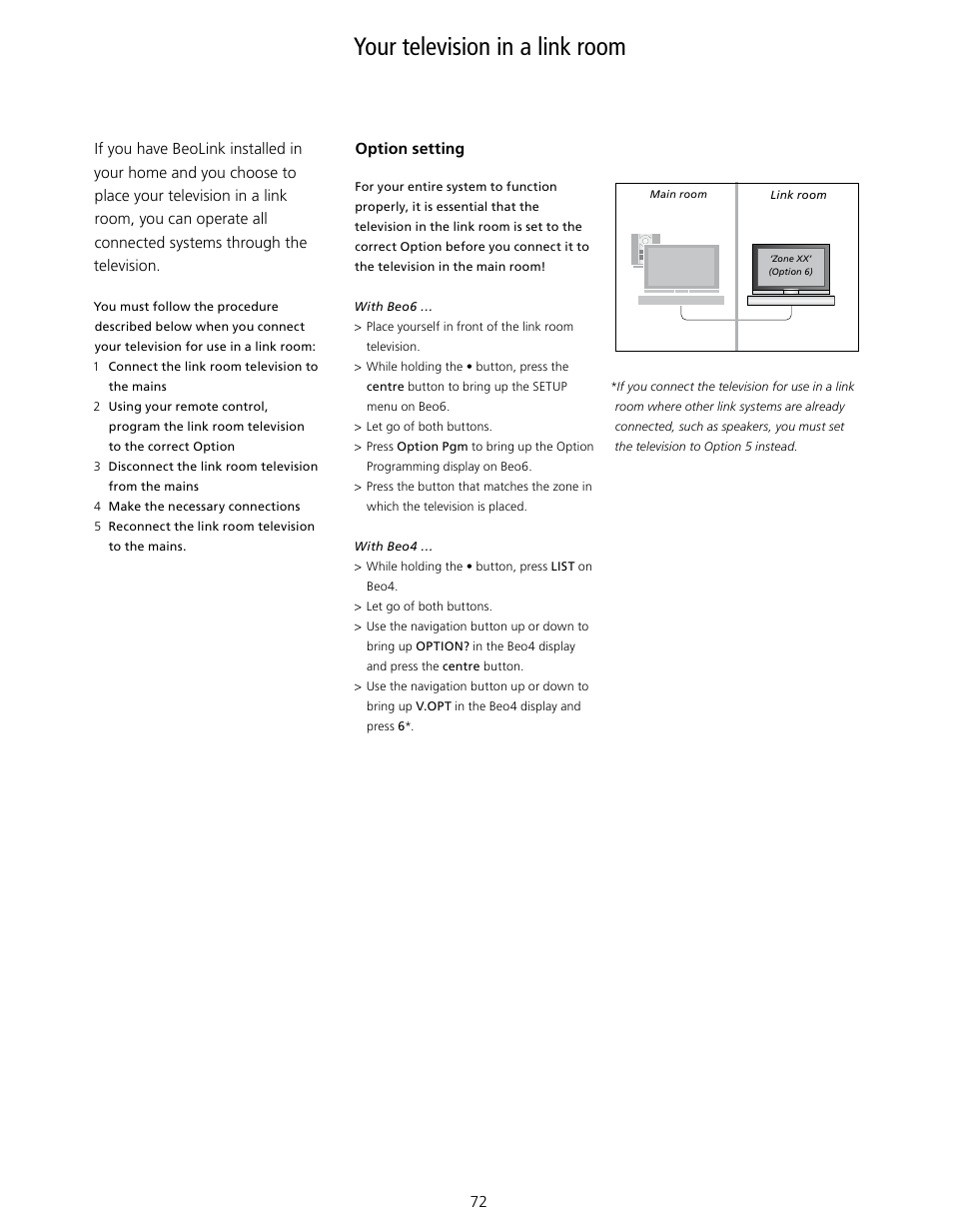 Your television in a link room, Your television in a link room, 72 | Bang & Olufsen BeoVision 7-40/55 User Guide User Manual | Page 72 / 74