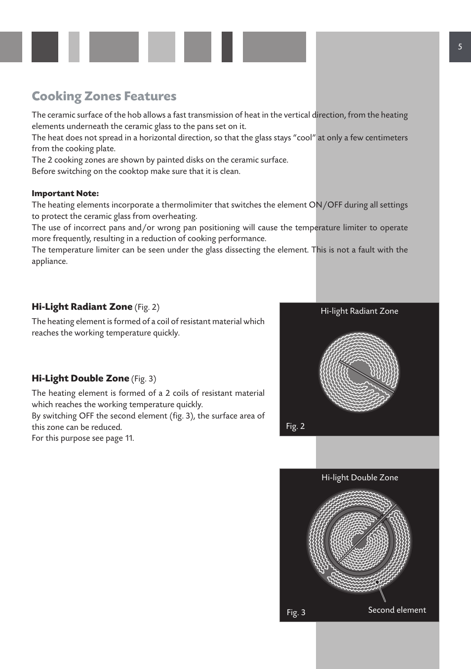 Cooking zones features | CDA HVC 32 User Manual | Page 5 / 24