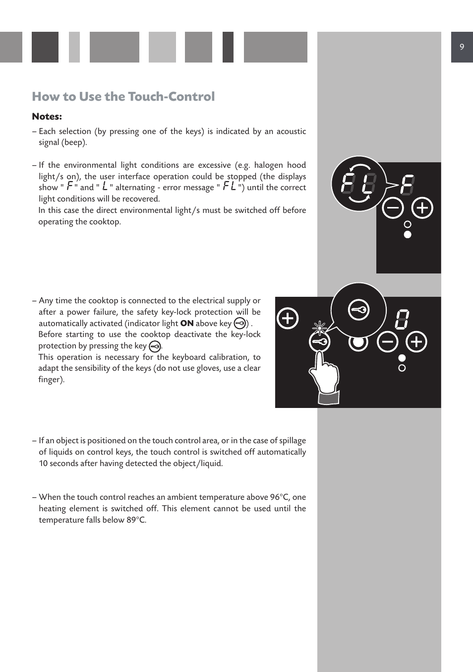 How to use the touch-control | CDA HVC 32 User Manual | Page 9 / 24