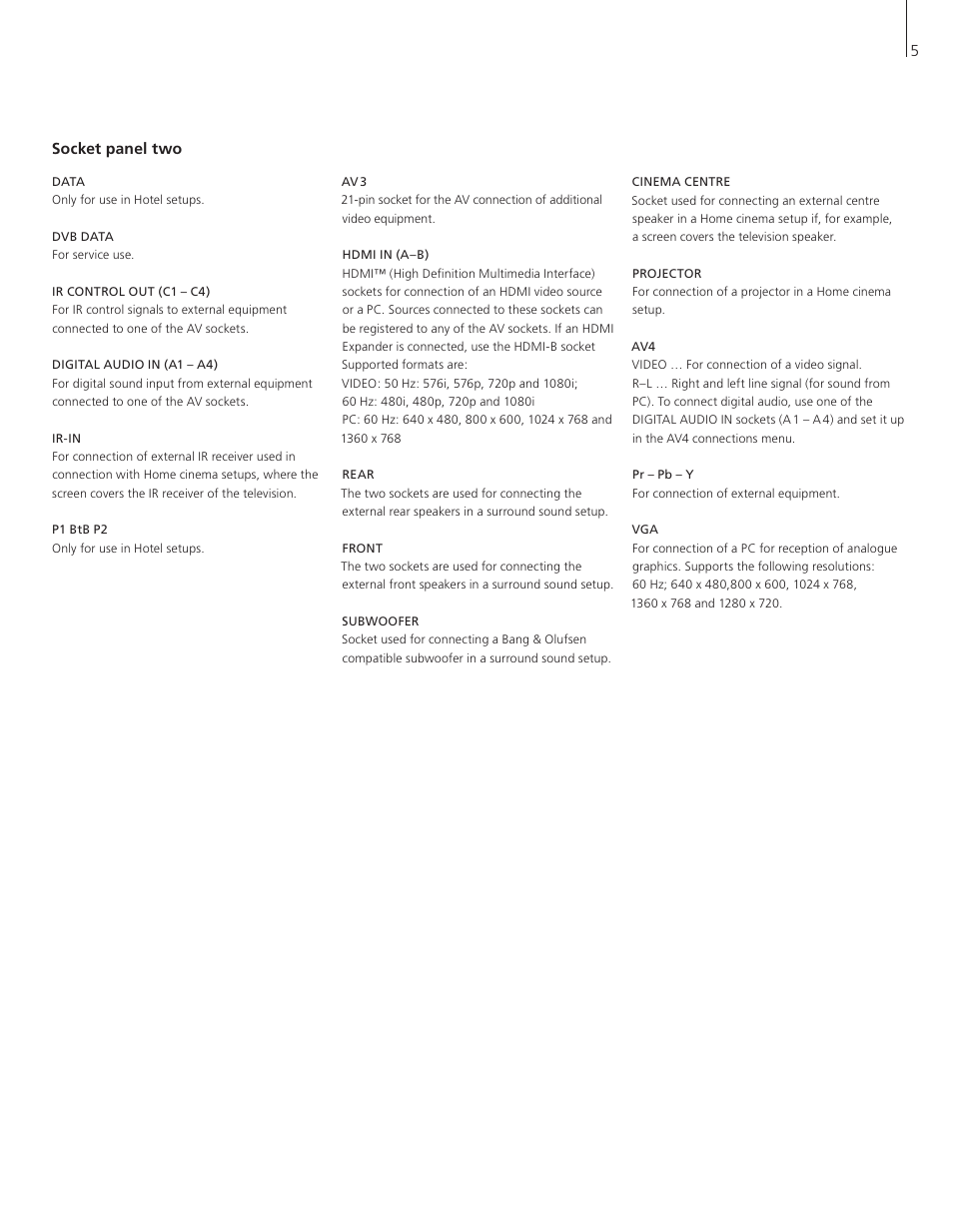 Socket panel two | Bang & Olufsen BeoVision 7-32 Supplement User Manual | Page 5 / 8