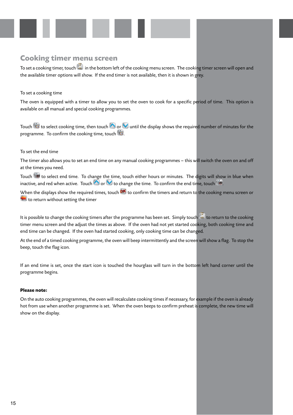 Cooking timer menu screen | CDA SV310SS User Manual | Page 16 / 24