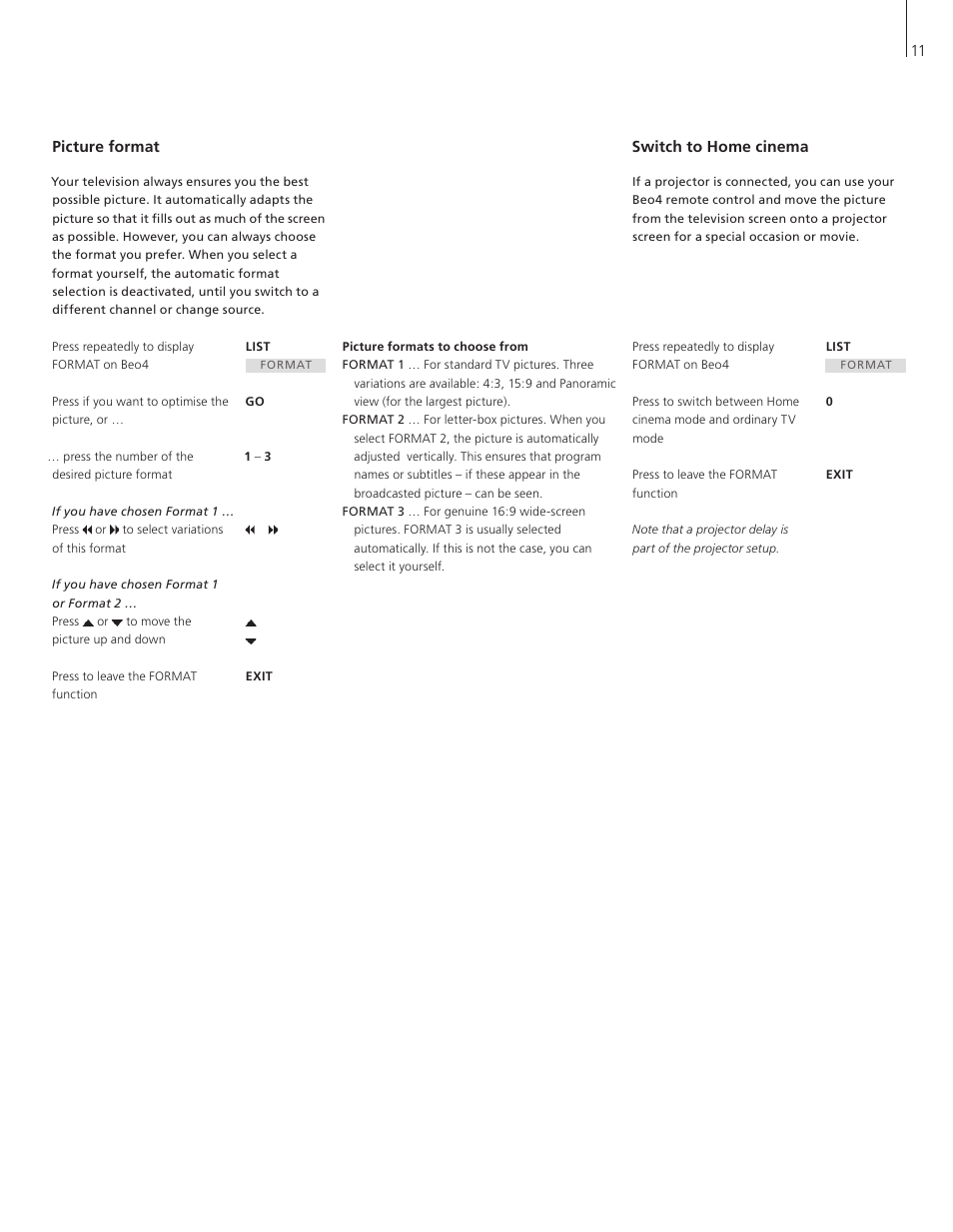 Picture format, Switch to home cinema | Bang & Olufsen BeoVision 7-32 User Guide User Manual | Page 11 / 28