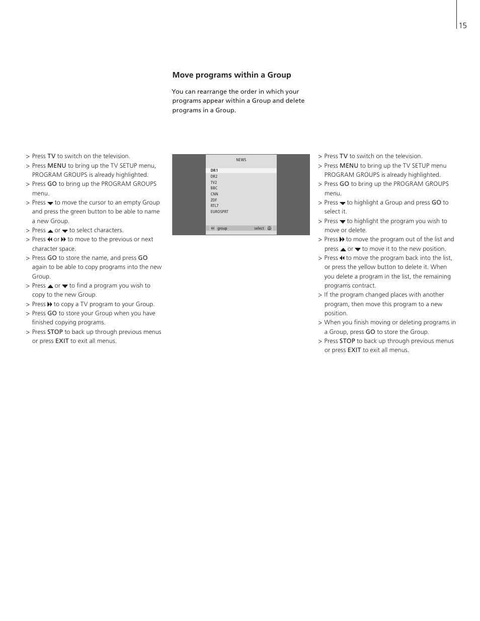 Move programs within a group | Bang & Olufsen BeoVision 7-32 User Guide User Manual | Page 15 / 28
