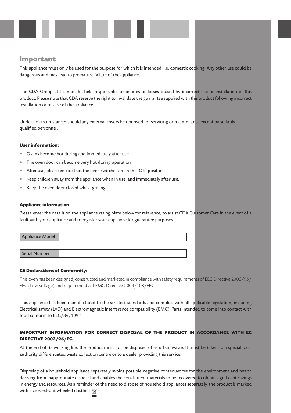 Important | CDA SA116 User Manual | Page 2 / 12