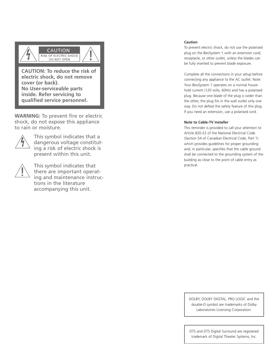 Bang & Olufsen BeoSystem 1 User Manual | Page 2 / 52