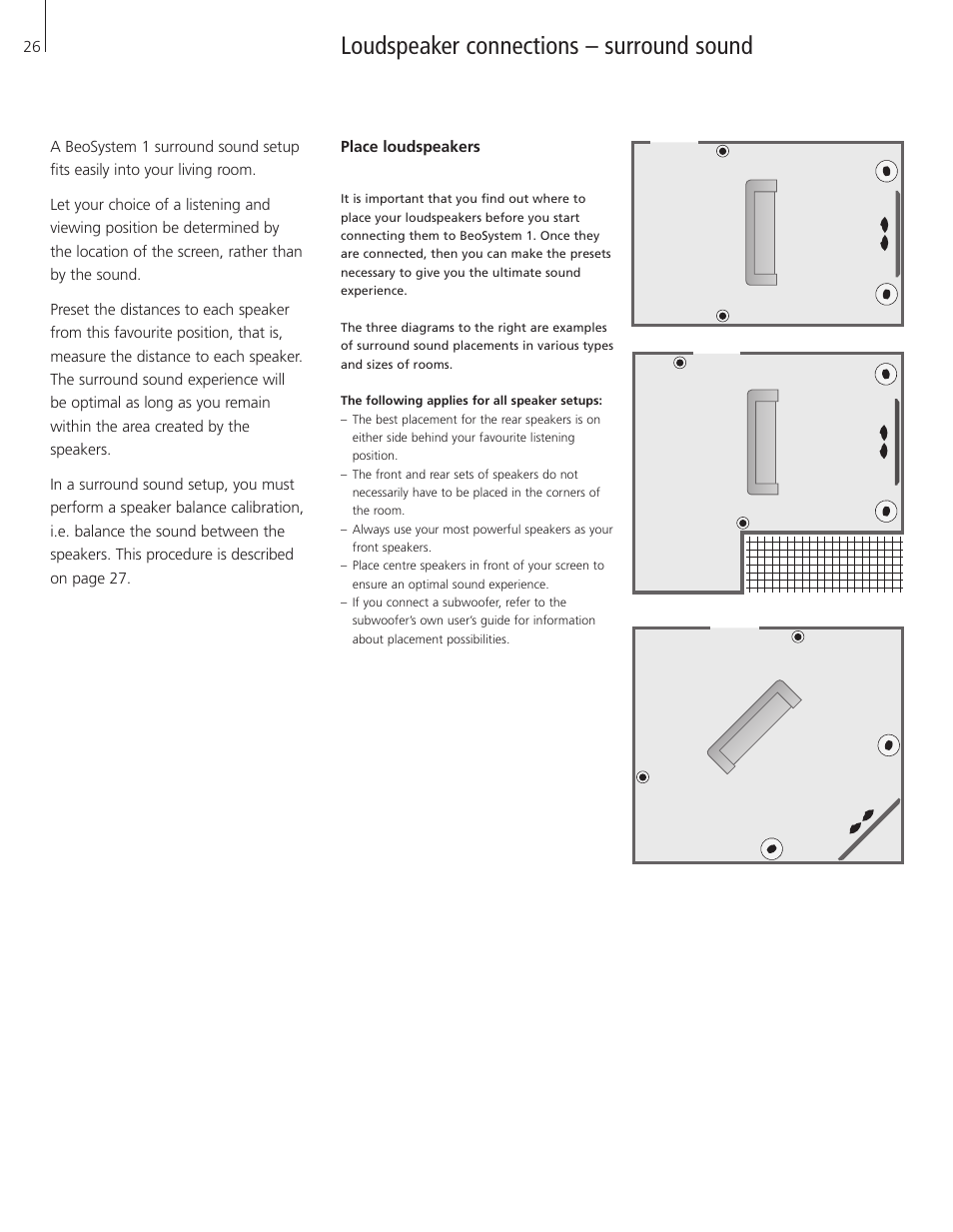 Loudspeaker connections – surround sound | Bang & Olufsen BeoSystem 1 User Manual | Page 26 / 52