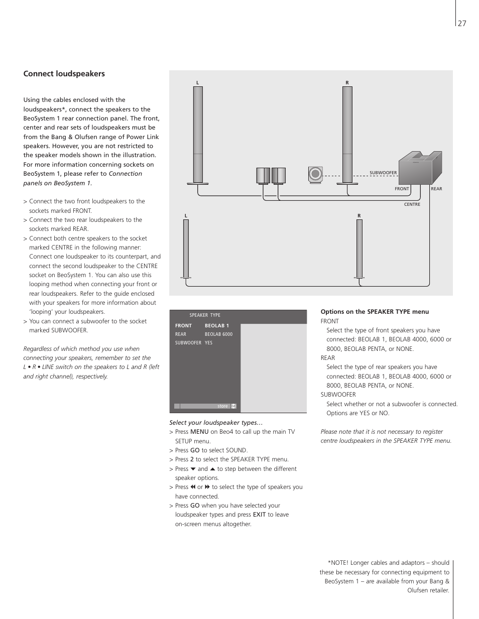 27 connect loudspeakers | Bang & Olufsen BeoSystem 1 User Manual | Page 27 / 52