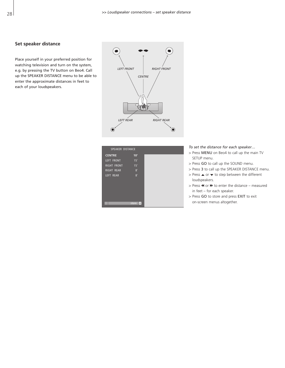 28 set speaker distance | Bang & Olufsen BeoSystem 1 User Manual | Page 28 / 52