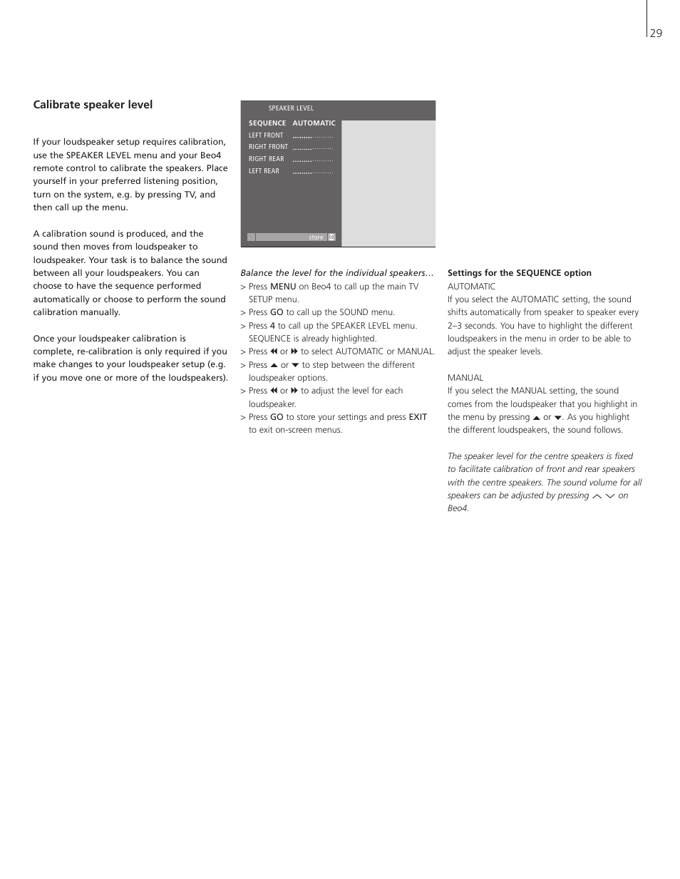 29 calibrate speaker level | Bang & Olufsen BeoSystem 1 User Manual | Page 29 / 52