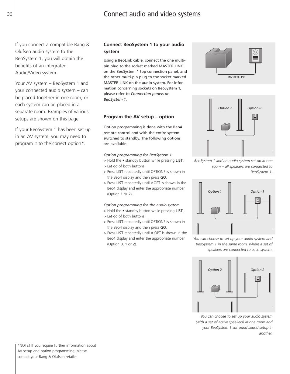 Connect audio and video systems | Bang & Olufsen BeoSystem 1 User Manual | Page 30 / 52