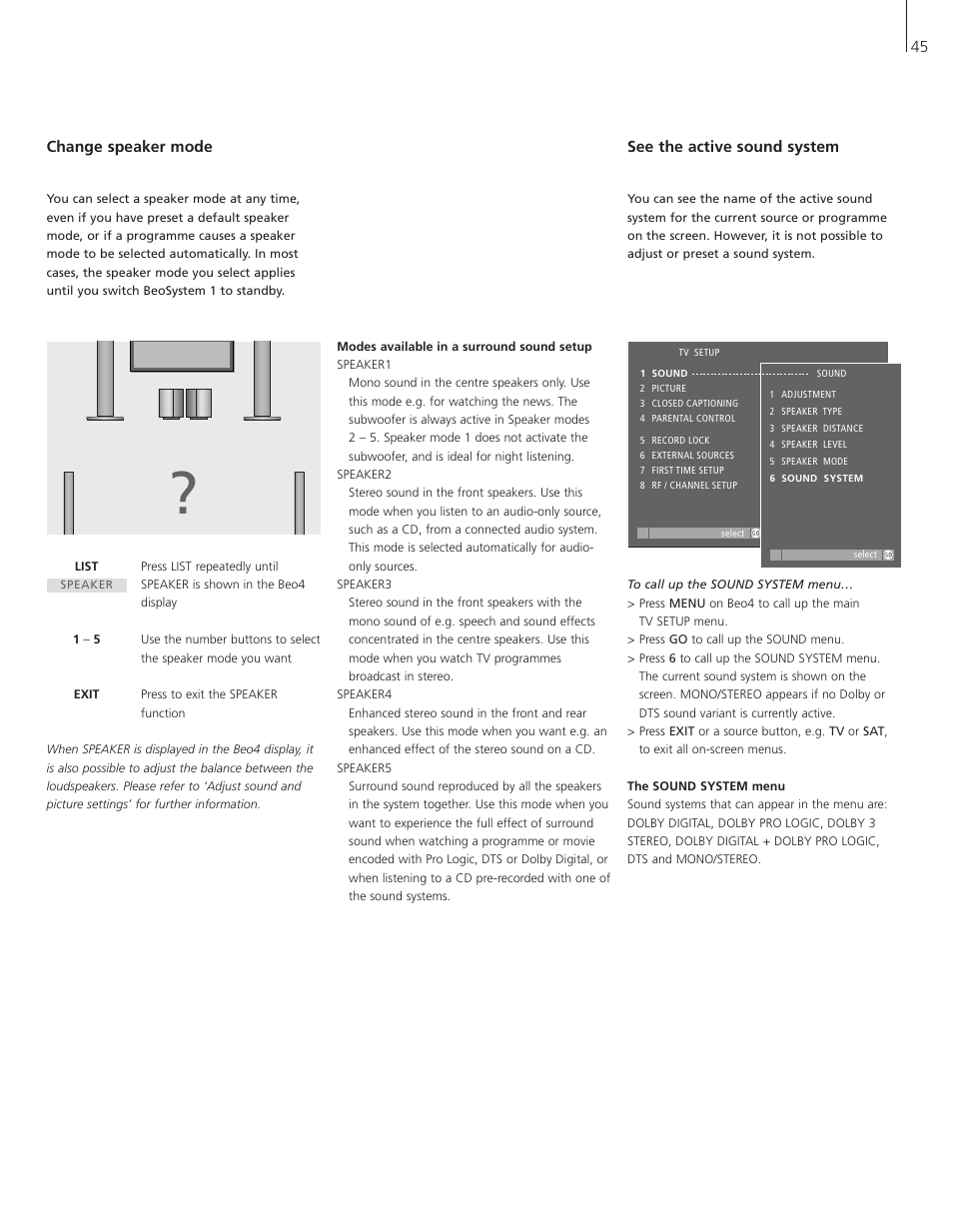 Bang & Olufsen BeoSystem 1 User Manual | Page 45 / 52