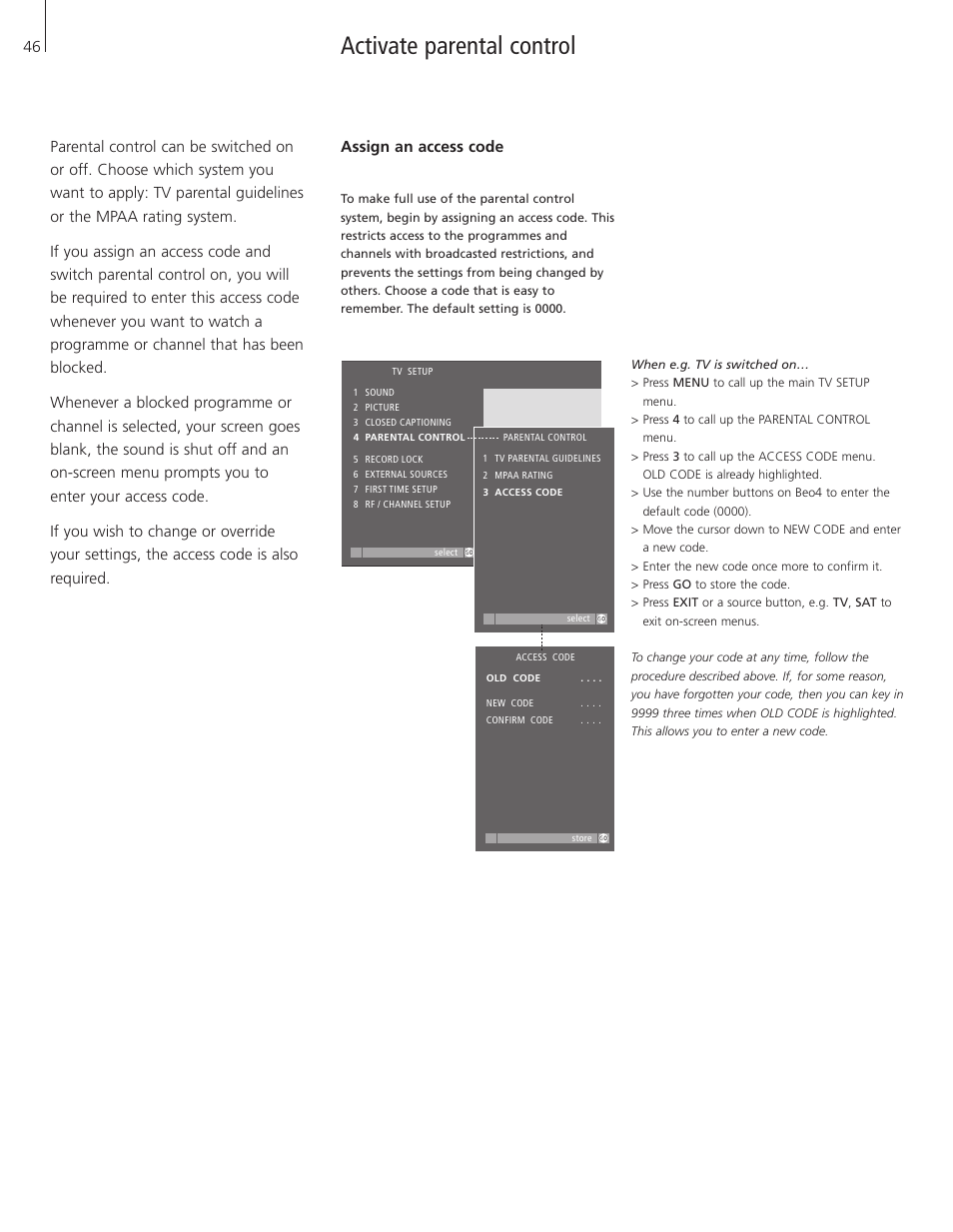 Activate parental control | Bang & Olufsen BeoSystem 1 User Manual | Page 46 / 52