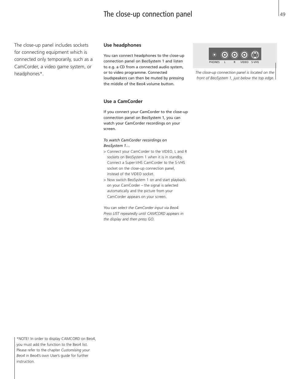 The close-up connection panel | Bang & Olufsen BeoSystem 1 User Manual | Page 49 / 52