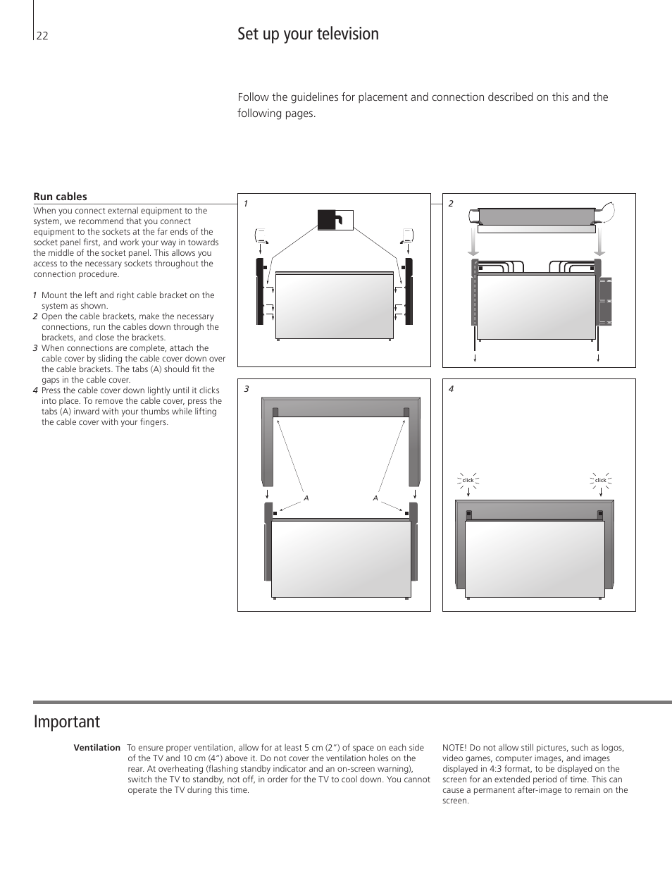 Set up your television, Important | Bang & Olufsen BeoSystem 3 Getting Started User Manual | Page 22 / 32