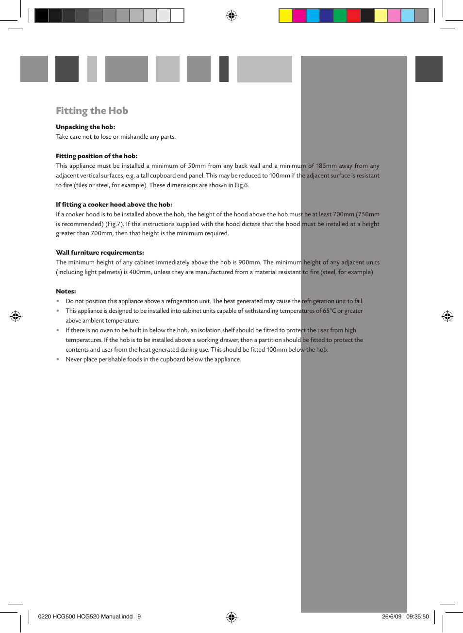 Fitting the hob | CDA HCG501 User Manual | Page 9 / 12