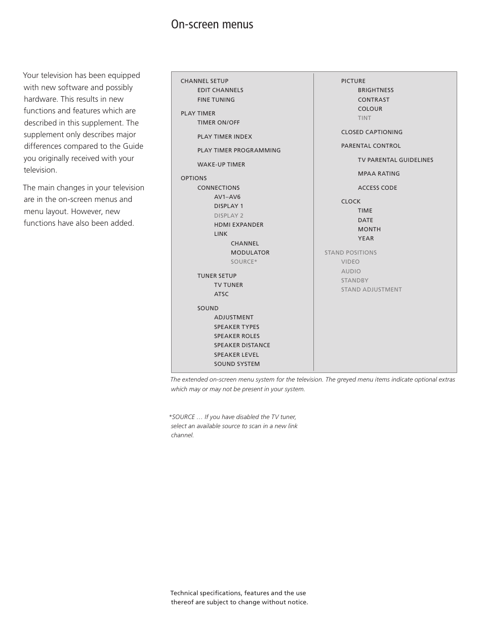 On-screen menus | Bang & Olufsen BeoSystem 3 Supplement User Manual | Page 2 / 4