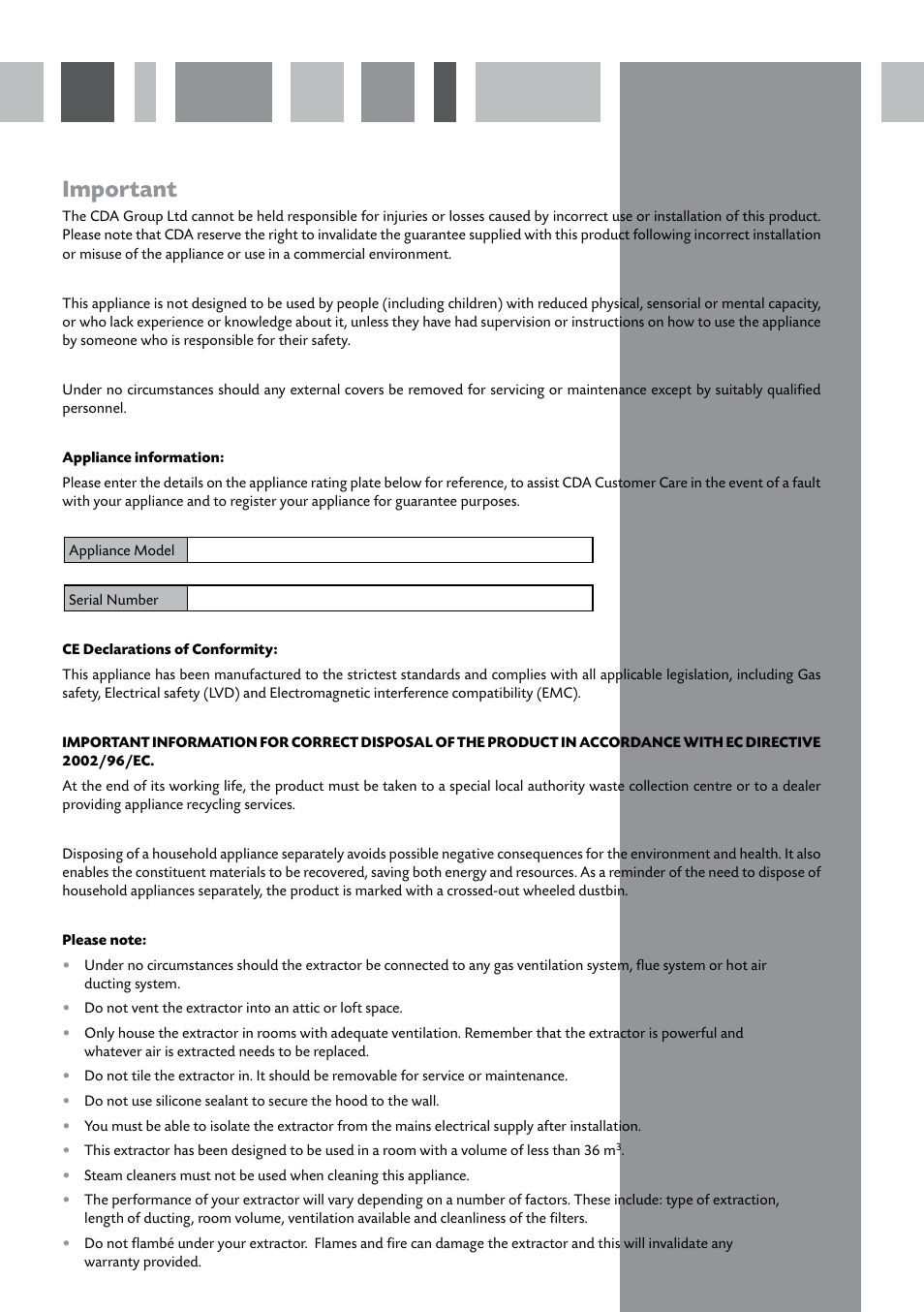 Important | CDA CIN6 User Manual | Page 2 / 12