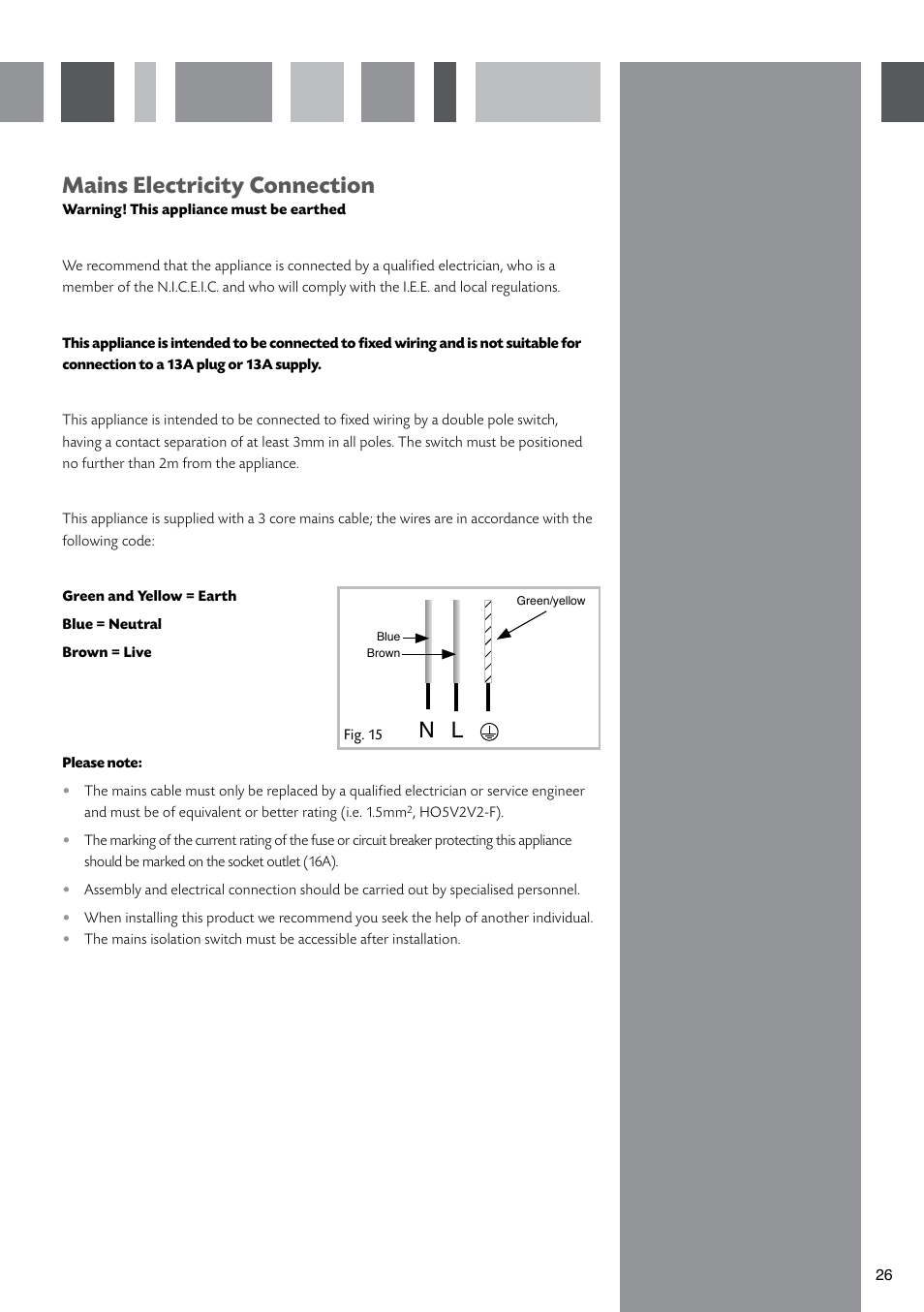 Mains electricity connection | CDA SV451 User Manual | Page 28 / 32