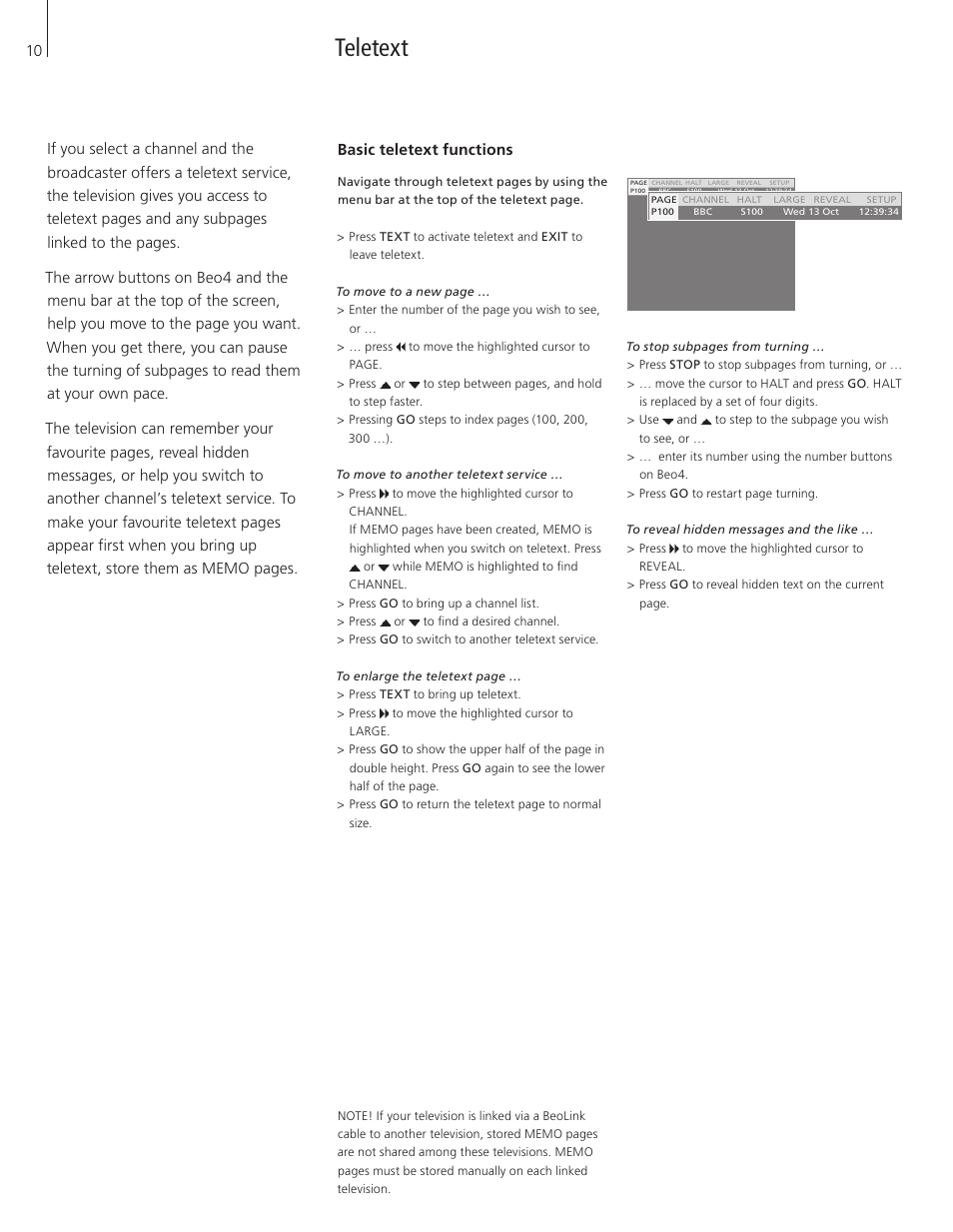Teletext, Basic teletext functions | Bang & Olufsen BeoVision 6 User Manual | Page 10 / 20