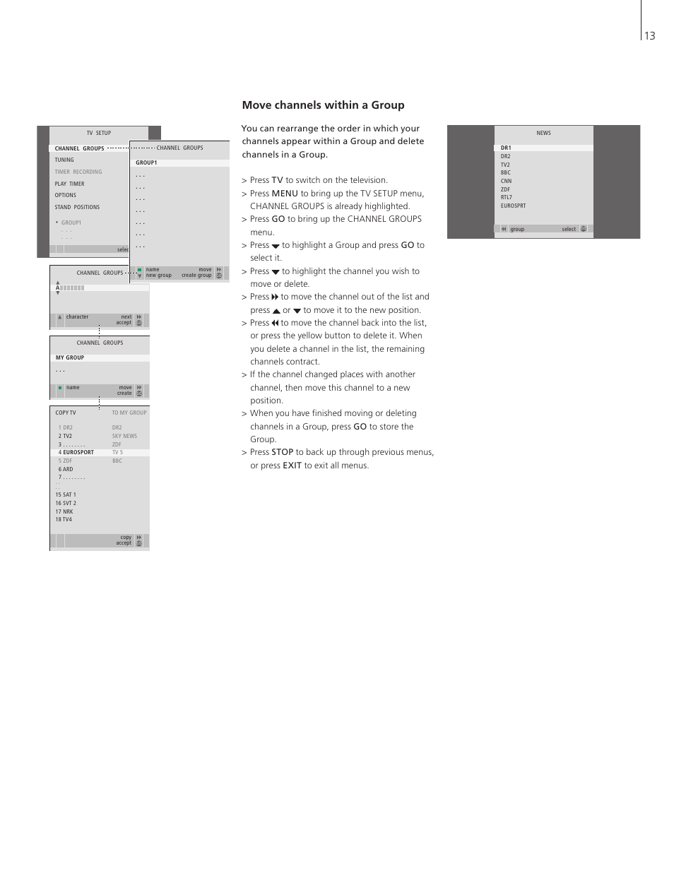 Move channels within a group, 13 move channels within a group | Bang & Olufsen BeoVision 6 User Manual | Page 13 / 20