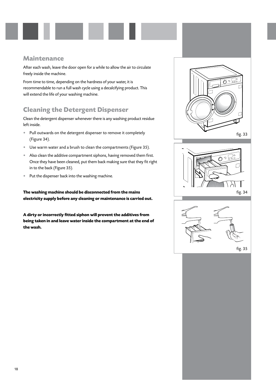 Maintenance, Cleaning the detergent dispenser | CDA CI931 User Manual | Page 20 / 24