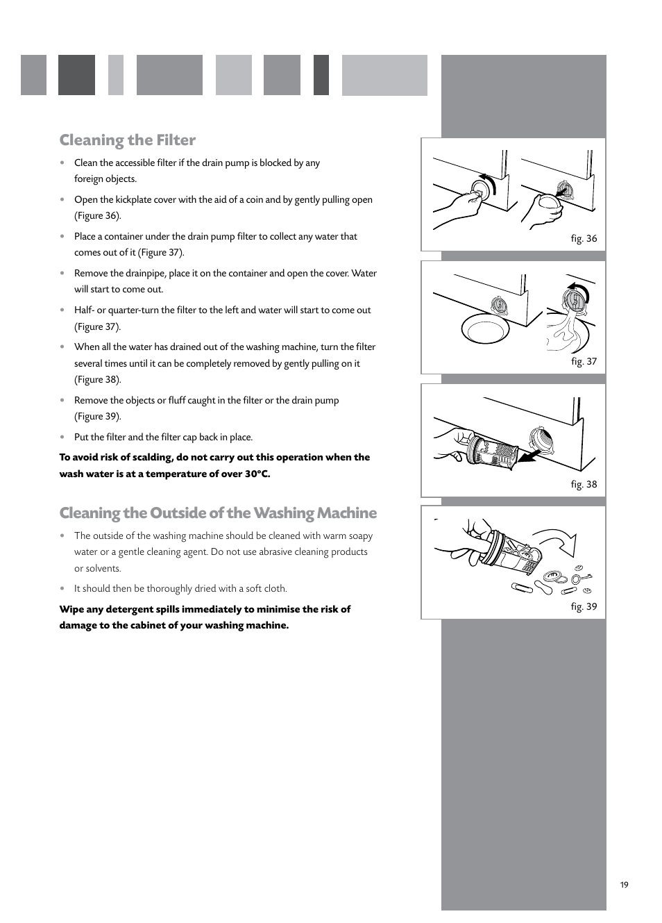 Cleaning the filter, Cleaning the outside of the washing machine | CDA CI931 User Manual | Page 21 / 24