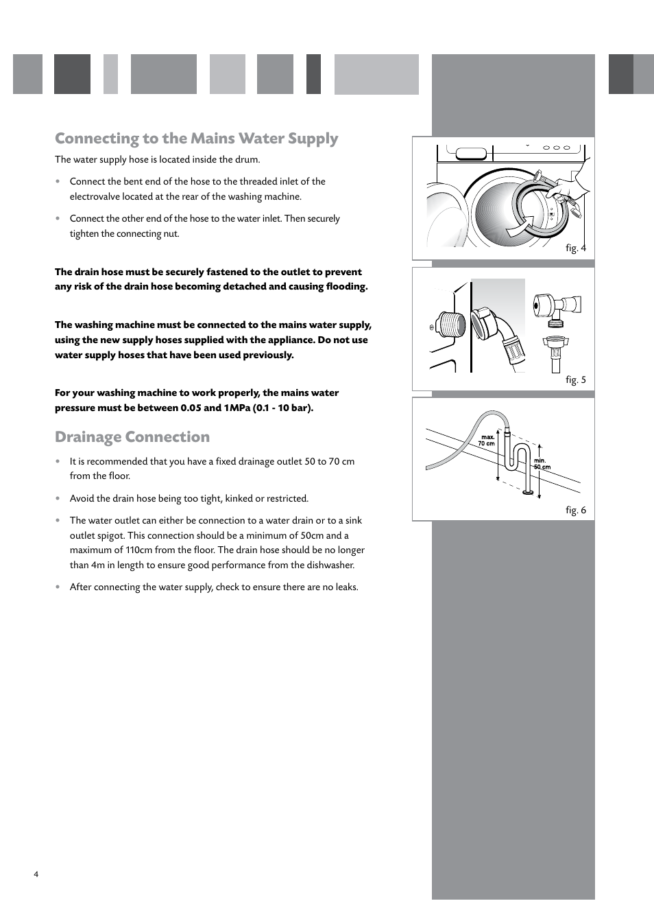 Connecting to the mains water supply, Drainage connection | CDA CI931 User Manual | Page 6 / 24