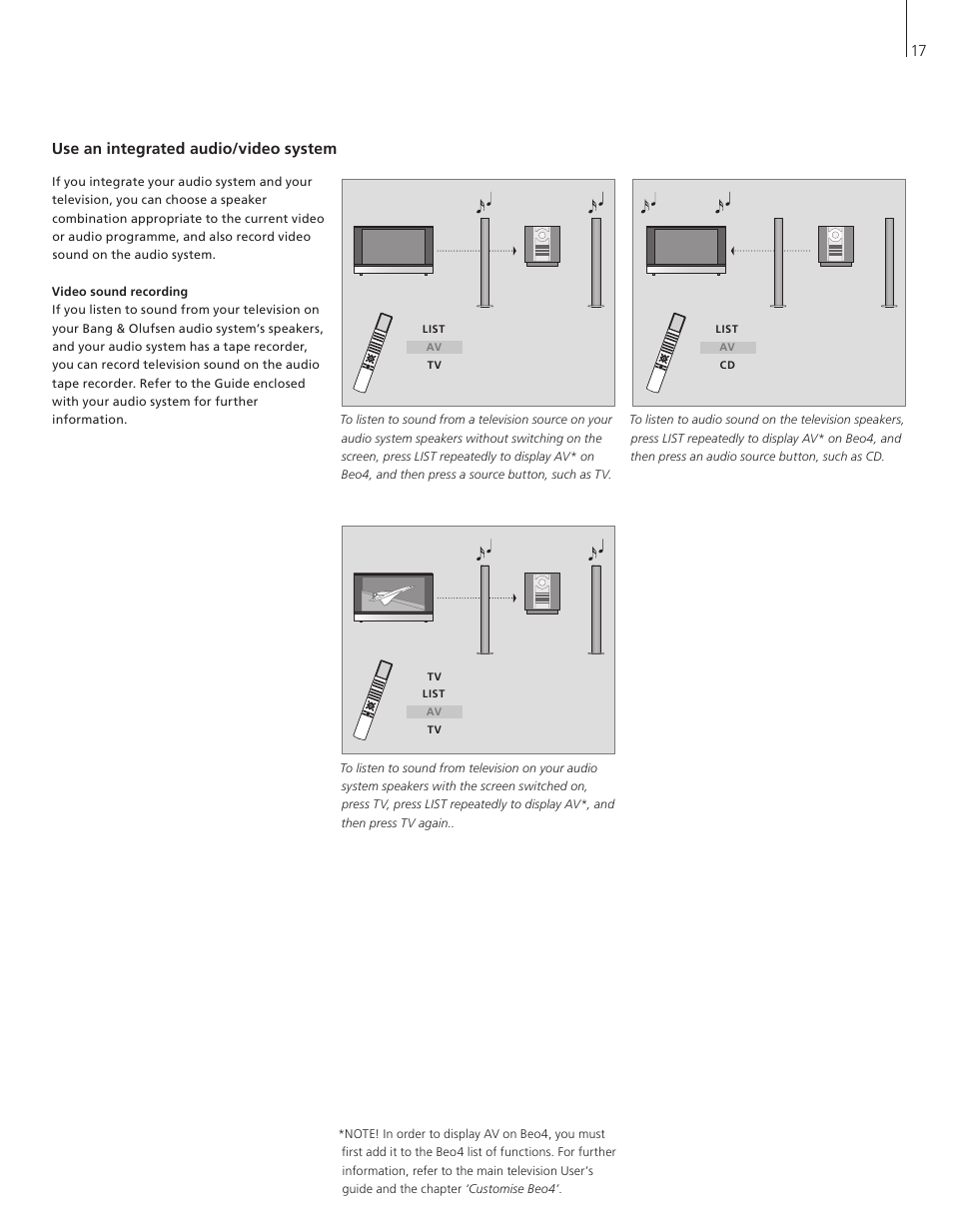 Use an integrated audio/video system | Bang & Olufsen BeoVision 8-26/32 User Manual | Page 17 / 40