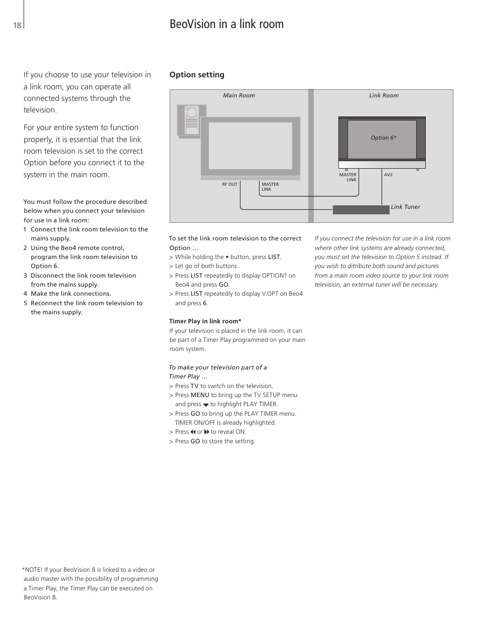 Beovision in a link room, Option setting | Bang & Olufsen BeoVision 8-26/32 User Manual | Page 18 / 40
