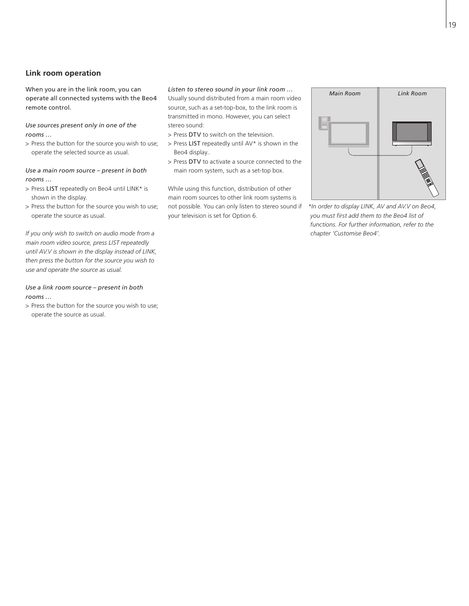 Link room operation | Bang & Olufsen BeoVision 8-26/32 User Manual | Page 19 / 40