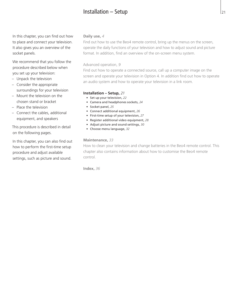 Installation – setup | Bang & Olufsen BeoVision 8-26/32 User Manual | Page 21 / 40