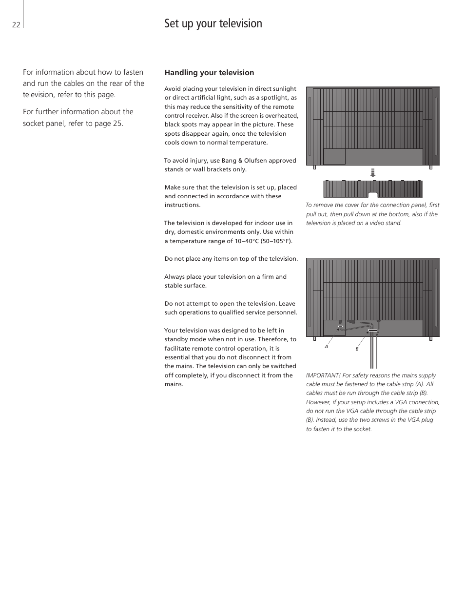Set up your television, Handling your television | Bang & Olufsen BeoVision 8-26/32 User Manual | Page 22 / 40