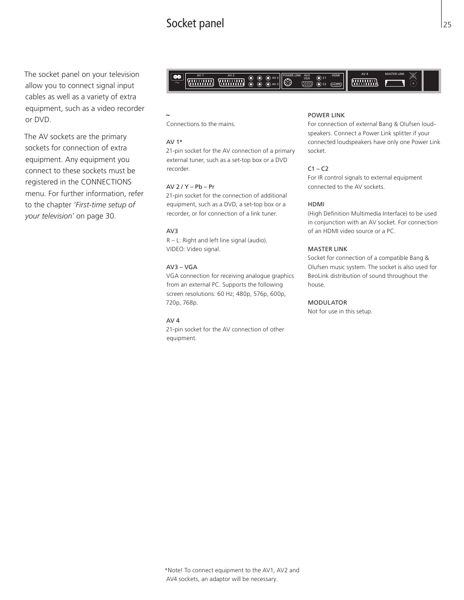 Socket panel | Bang & Olufsen BeoVision 8-26/32 User Manual | Page 25 / 40