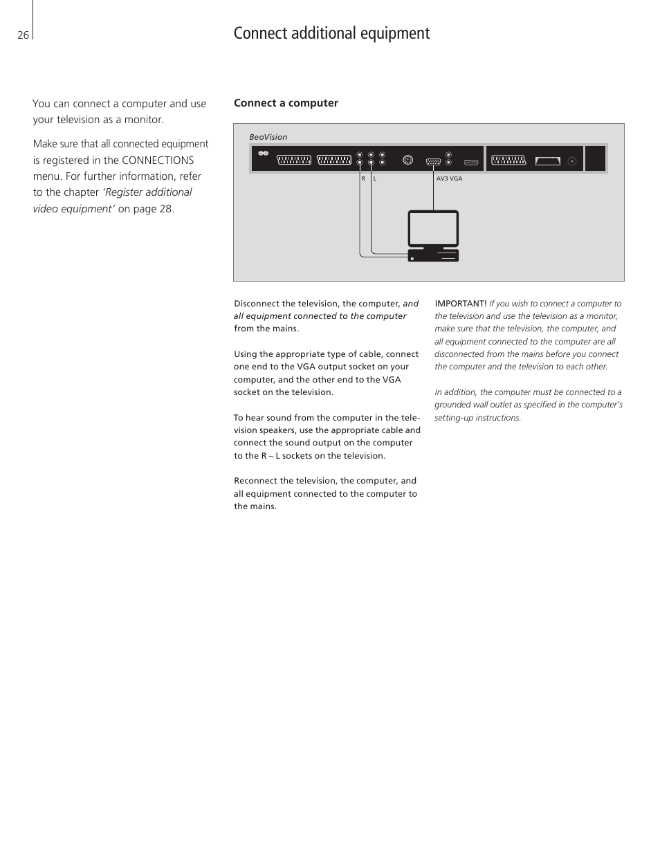 Connect additional equipment, Connect a computer | Bang & Olufsen BeoVision 8-26/32 User Manual | Page 26 / 40