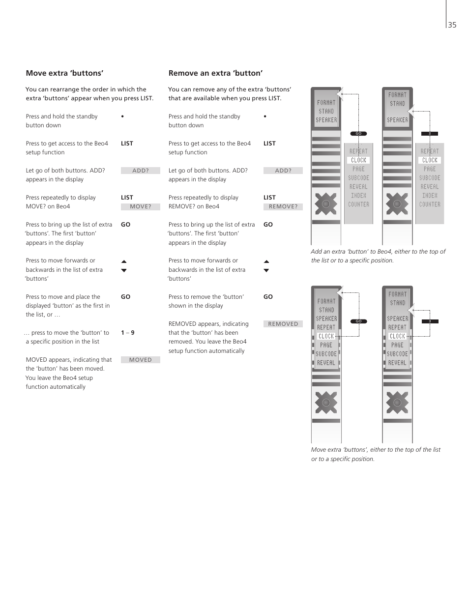 Move extra ‘buttons, Remove an extra ‘button | Bang & Olufsen BeoVision 8-26/32 User Manual | Page 35 / 40