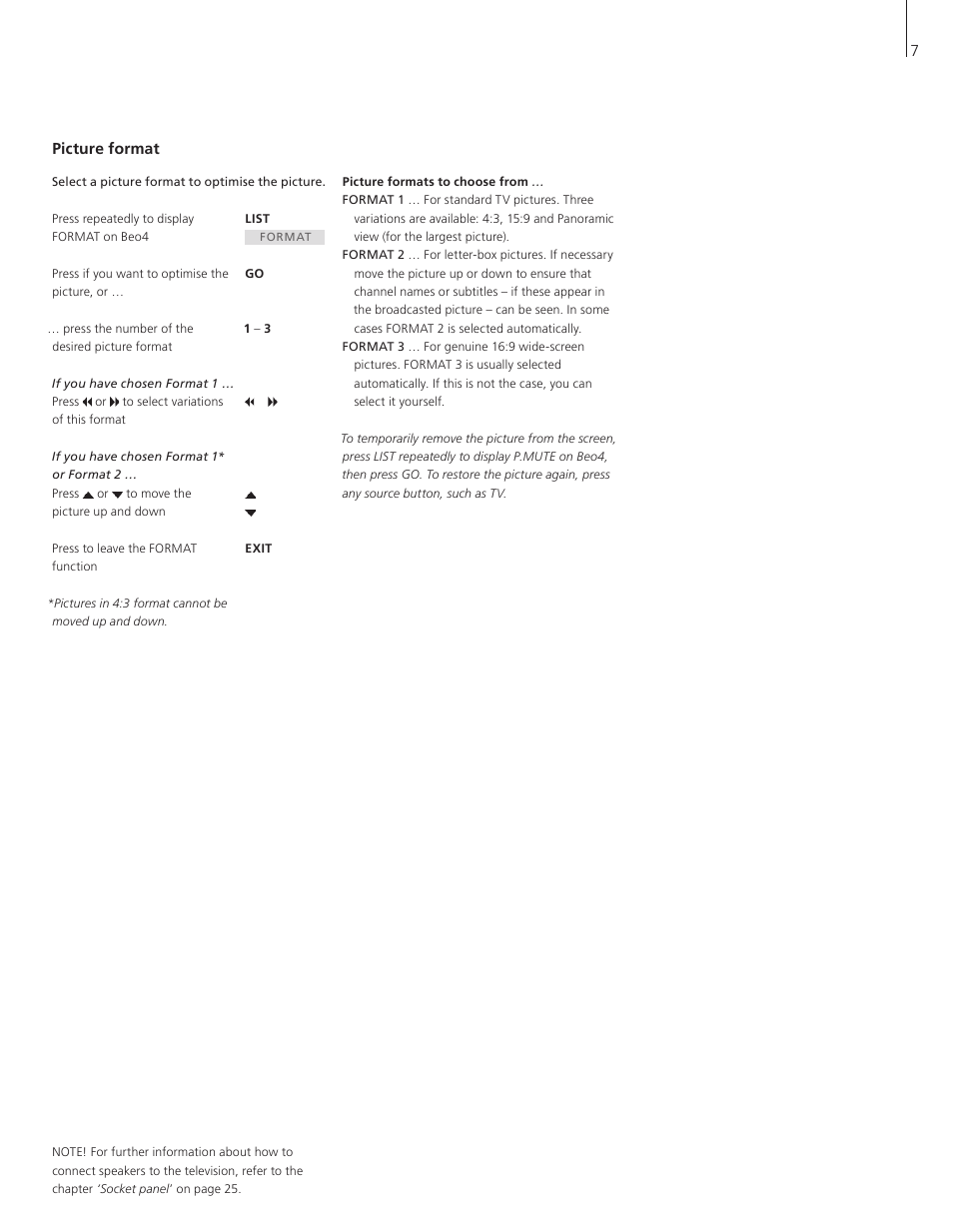 Picture format | Bang & Olufsen BeoVision 8-26/32 User Manual | Page 7 / 40