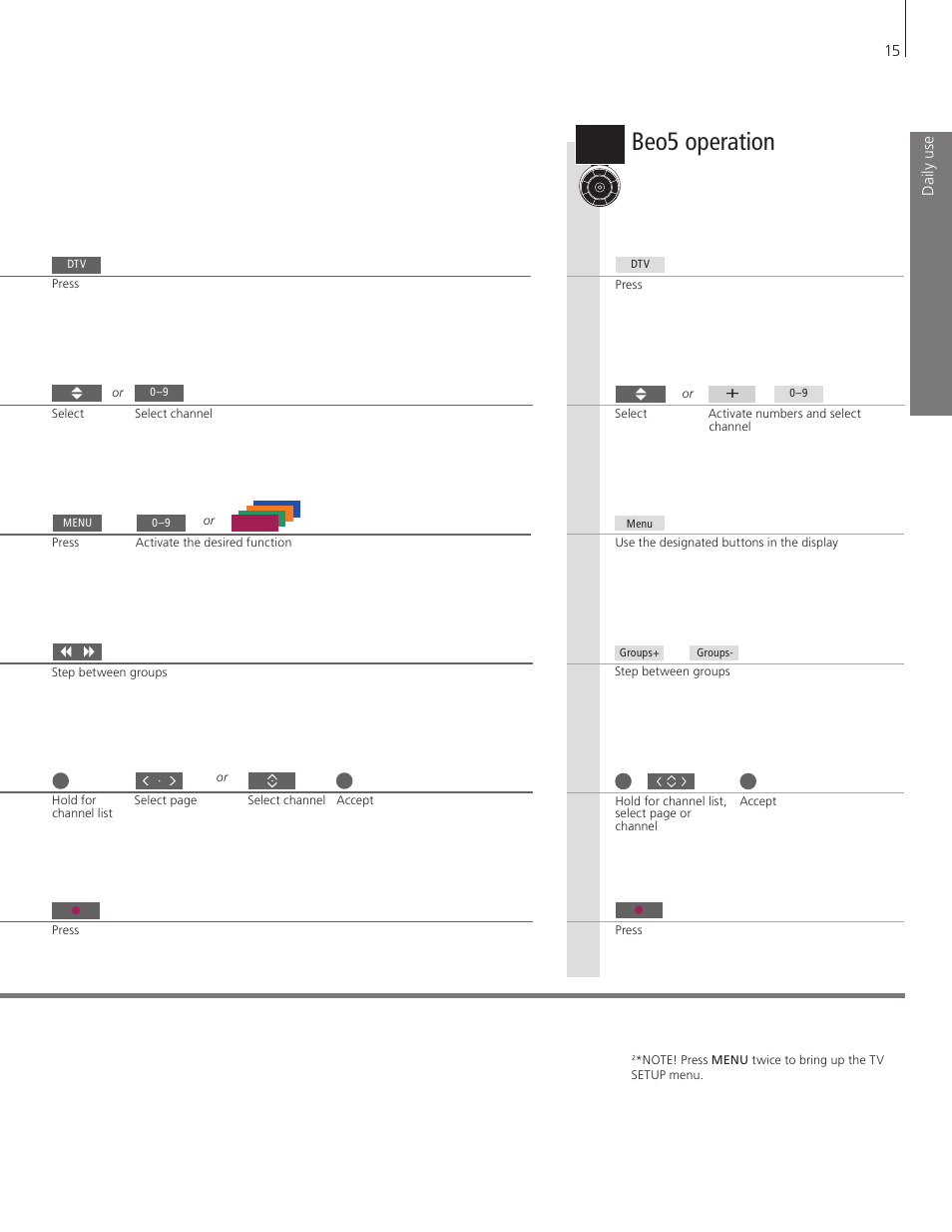 Beo5 operation | Bang & Olufsen BeoVision 8-40 Getting Started User Manual | Page 15 / 28