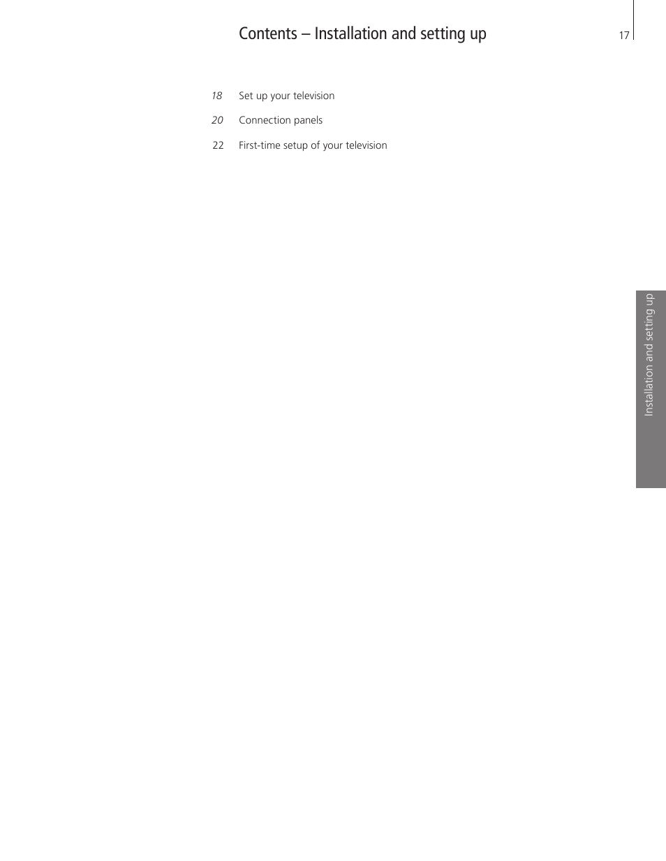 Contents – installation and setting up | Bang & Olufsen BeoVision 8-40 Getting Started User Manual | Page 17 / 28