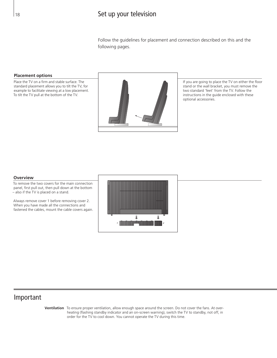 Set up your television, Set up your television important | Bang & Olufsen BeoVision 8-40 Getting Started User Manual | Page 18 / 28