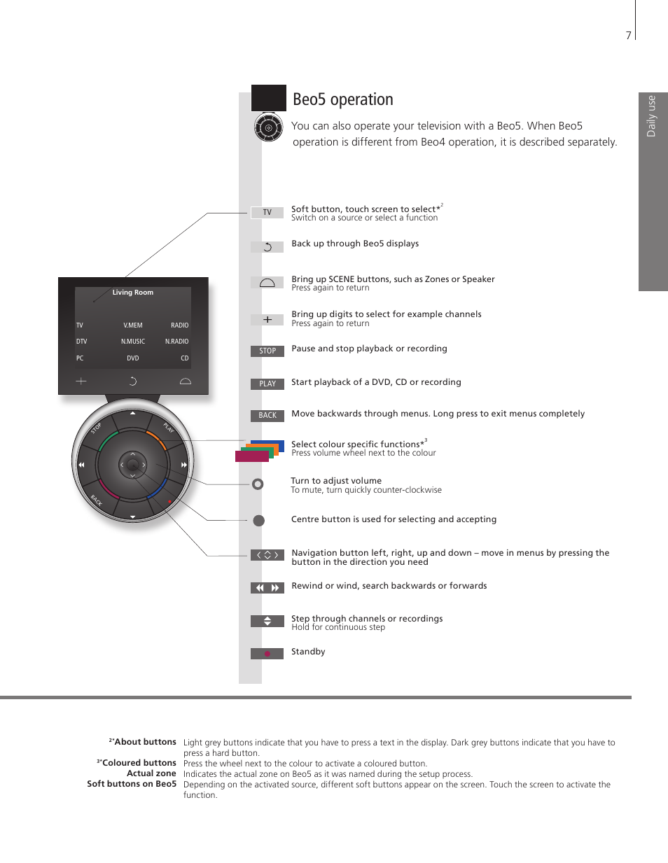 Beo5 operation, Dai ly u se | Bang & Olufsen BeoVision 8-40 Getting Started User Manual | Page 7 / 28