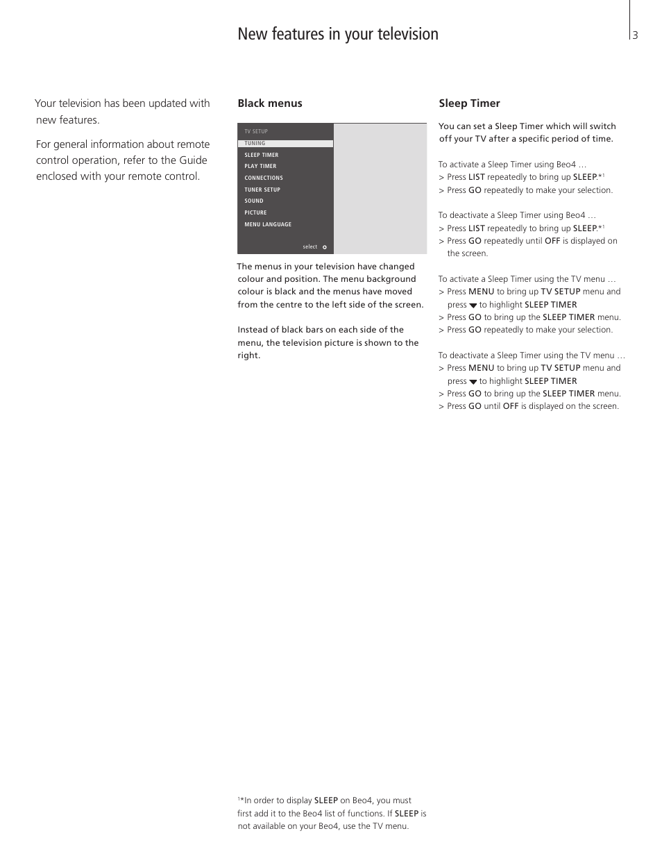 New features in your television | Bang & Olufsen BeoVision 8-40 Supplement to User Guide (pre Aug 2010) User Manual | Page 3 / 8