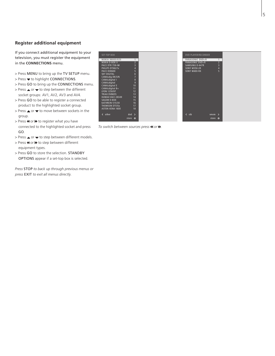 Register additional equipment | Bang & Olufsen BeoVision 8-40 Supplement to User Guide (pre Aug 2010) User Manual | Page 5 / 8