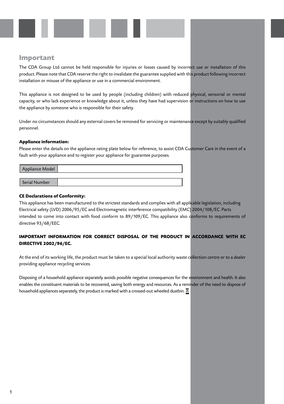 Important | CDA HCC762 User Manual | Page 2 / 16