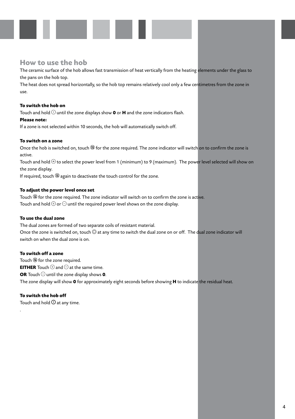How to use the hob | CDA HCC762 User Manual | Page 5 / 16