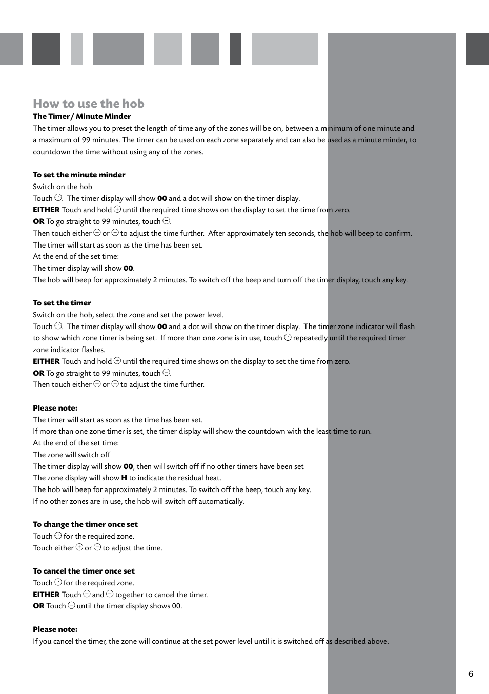 How to use the hob | CDA HCC762 User Manual | Page 7 / 16
