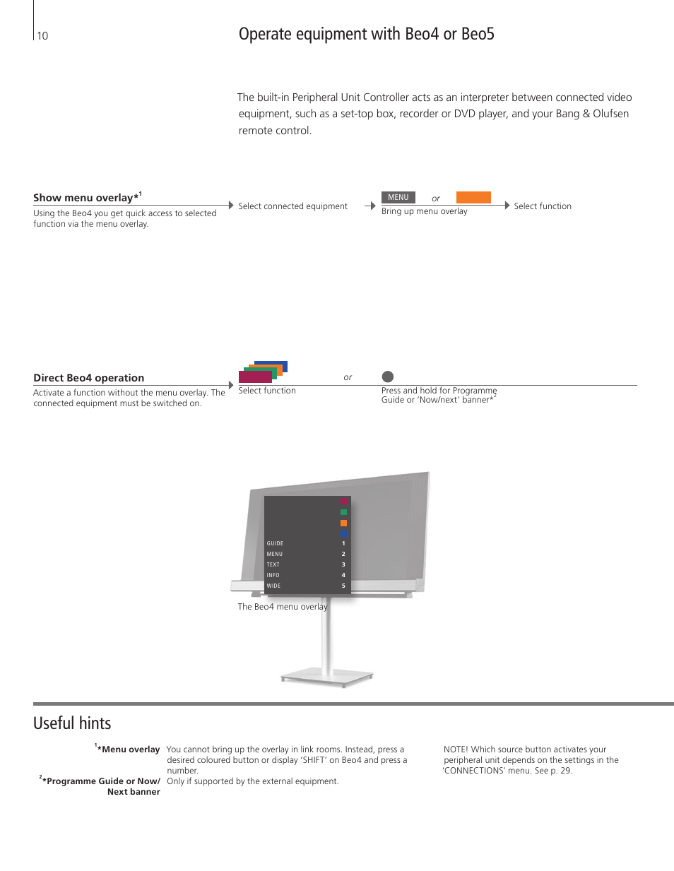 Operate equipment with beo4 or beo5, Useful hints | Bang & Olufsen BeoVision 8-40 User Guide User Manual | Page 10 / 44