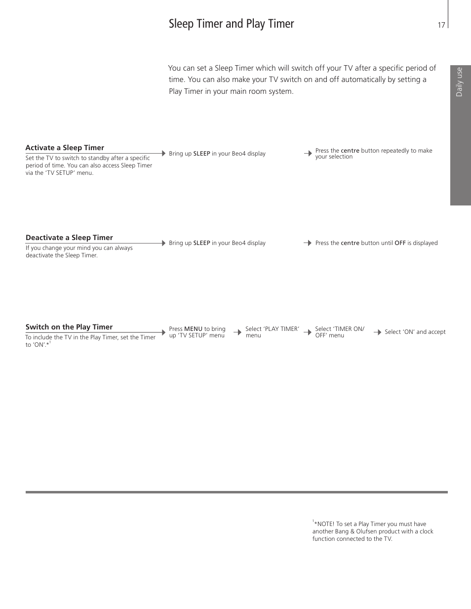 Sleep timer and play timer | Bang & Olufsen BeoVision 8-40 User Guide User Manual | Page 17 / 44
